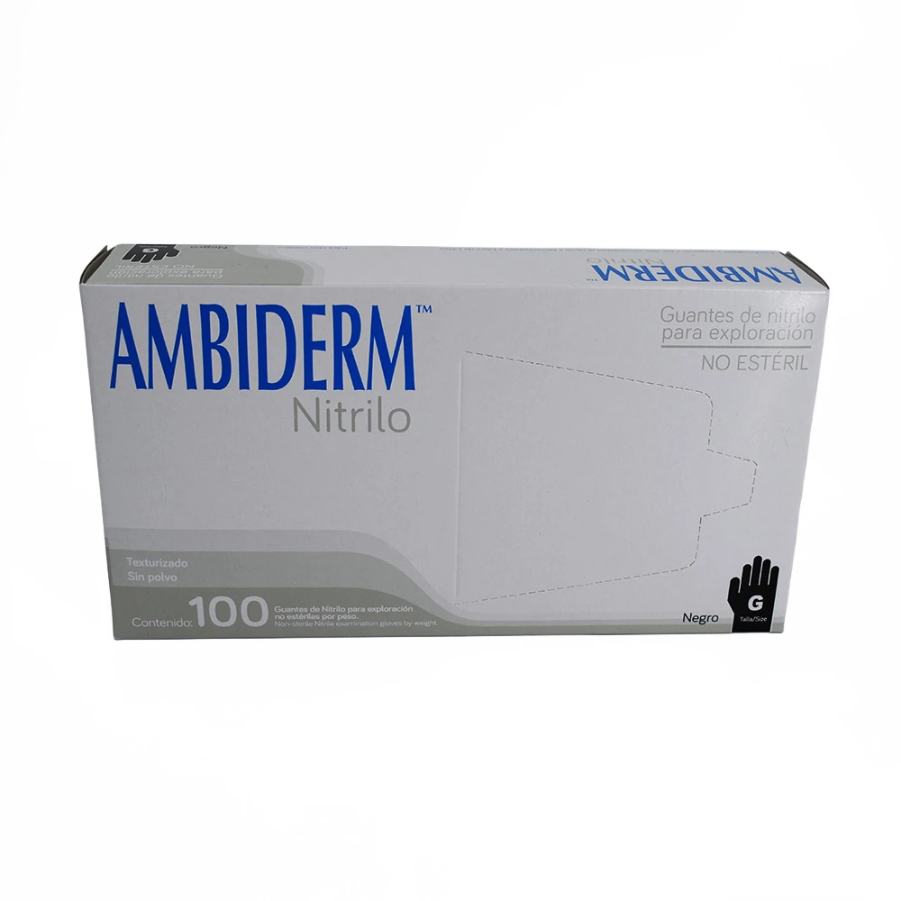 Guante Nitrilo Soft Negro Ambiderm No Estéril Grande 100 pzas