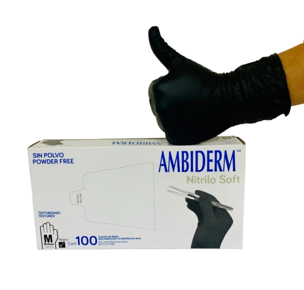 Guante nitrilo soft negro n/esteril med. – Ambiderm – Caja con 100 piezas