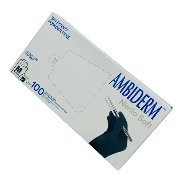 Guante nitrilo soft negro n/esteril med. – Ambiderm – Caja con 100 piezas