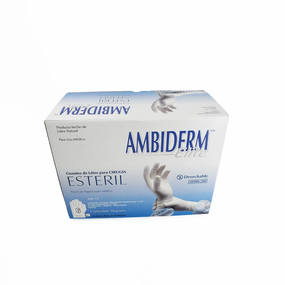 Guantes Látex Estéril Ambiderm Cirujano #6 Caja Con 50 Pares