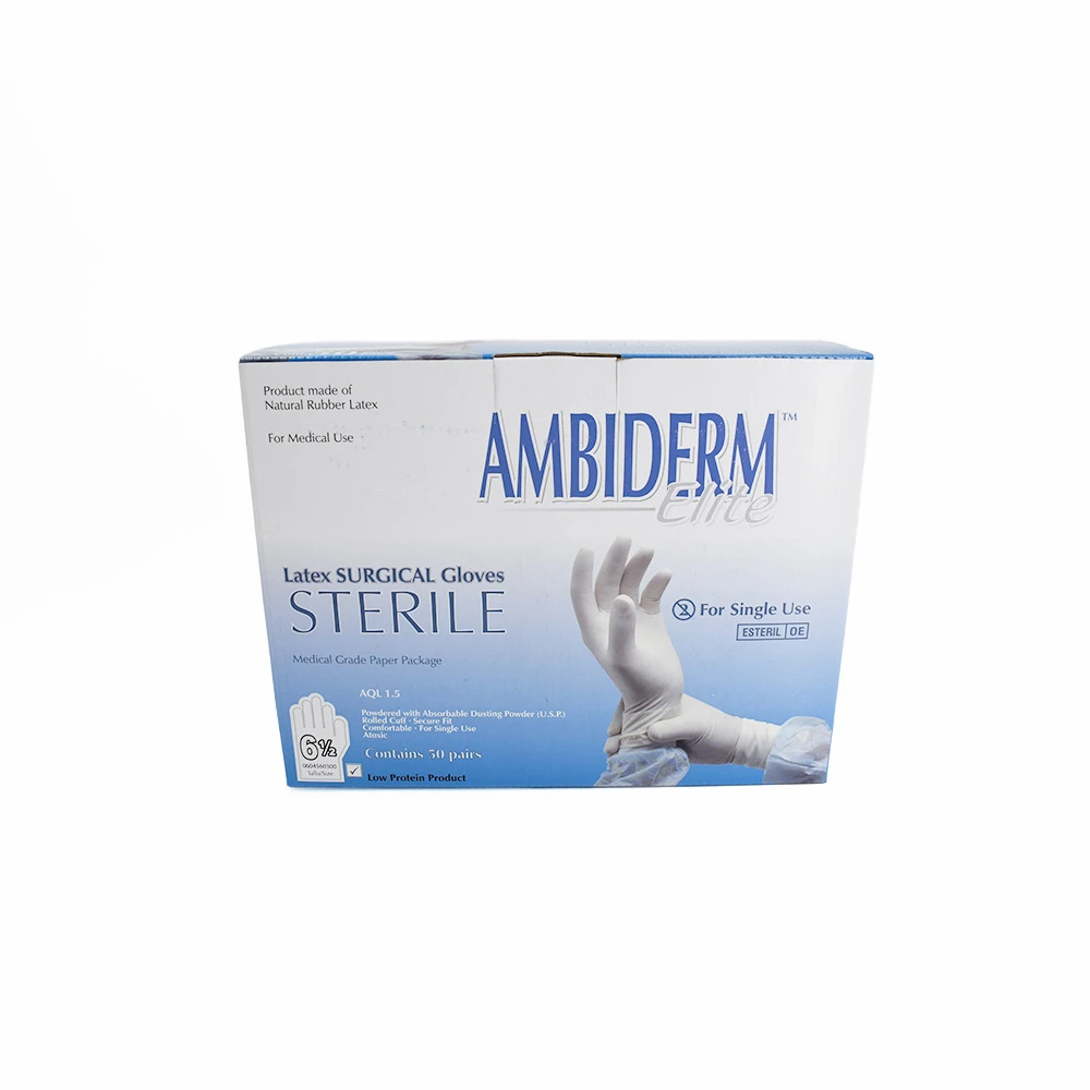 Guantes Látex Estéril Ambiderm Cirujano #6.5 Caja C/50 Pares