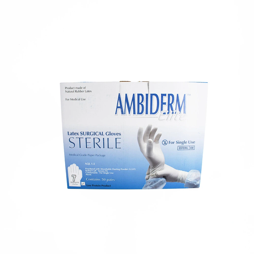 Guantes Látex Estéril Ambiderm Cirujano #7 Caja Con 50 Pares