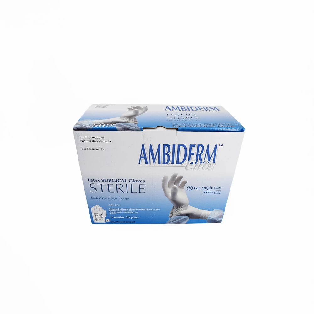 Guantes Látex Estéril Ambiderm Cirujano #7.5 Caja C/50 Pares - Imagen 2