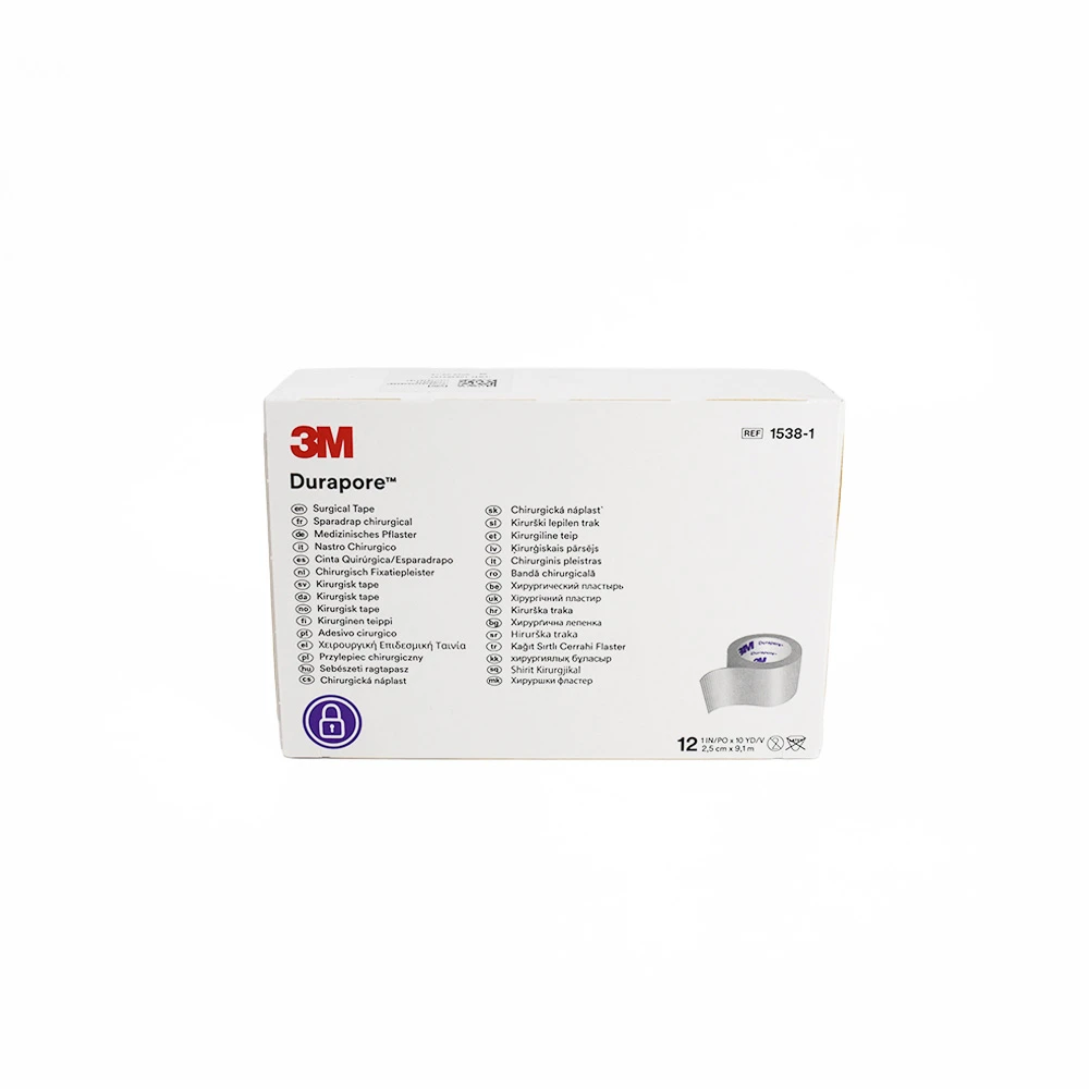 3M Durapore™ Cinta Quirúrgica de Tela – 2.5 cm × 9.1 m (Caja con 12 rollos)