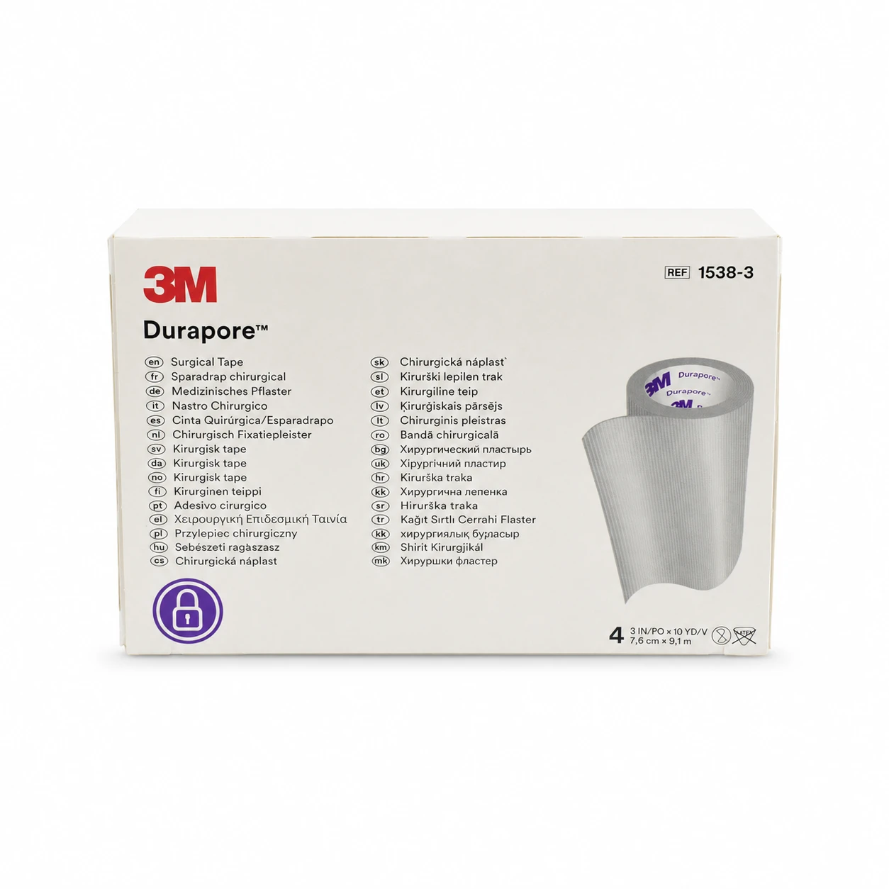 3M Durapore™ Cinta Quirúrgica de Tela – 7.6 cm × 9.1 m (Caja con 4 rollos)