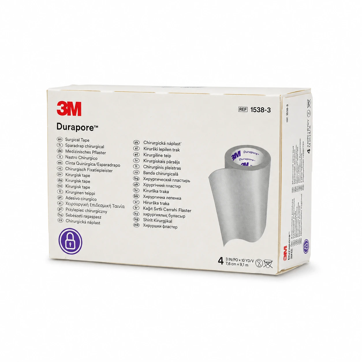 3M Durapore™ Cinta Quirúrgica de Tela – 7.6 cm × 9.1 m (Caja con 4 rollos) - Imagen 2
