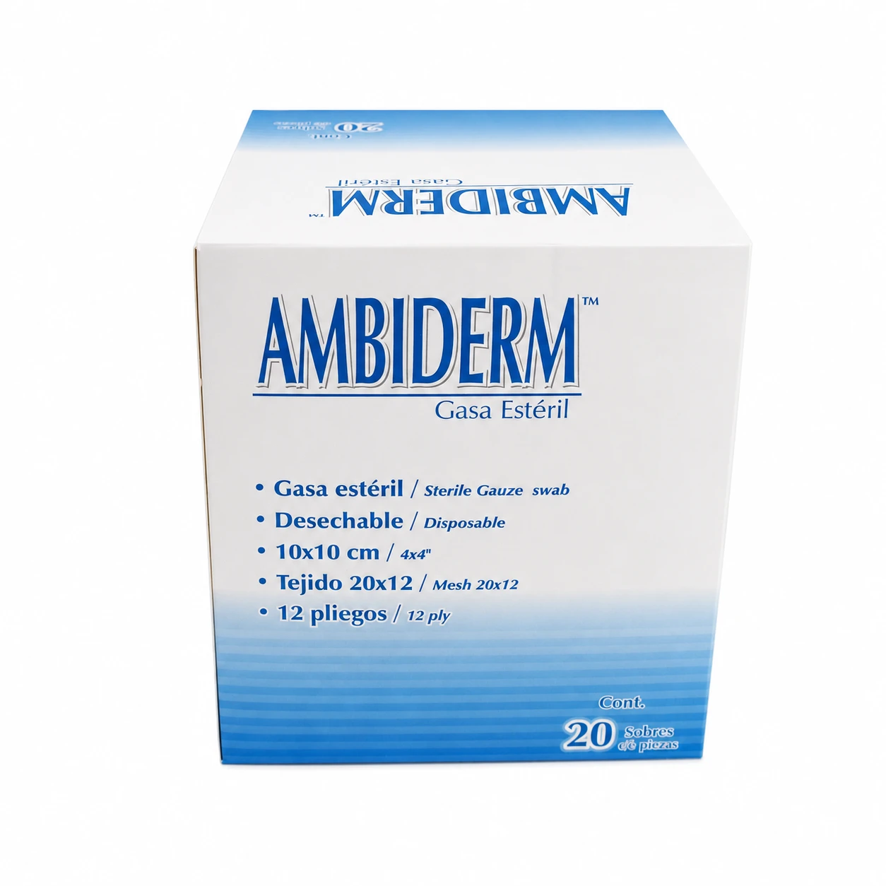 Gasa Estéril 10x10 Ambiderm Caja 20 Sobres C/5 Gasa C/u - Imagen 2