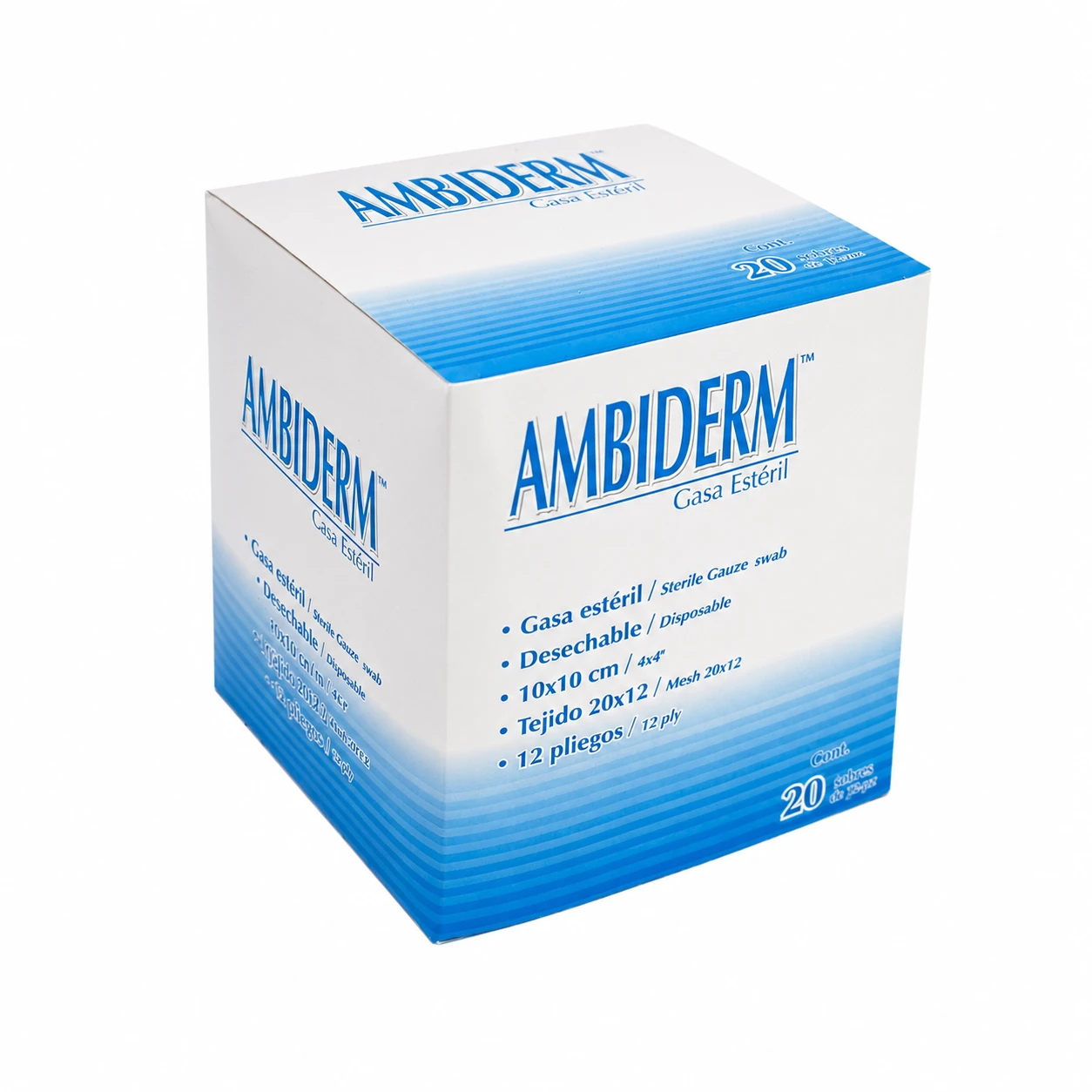 Gasa Estéril 10x10 Ambiderm Caja 20 Sobres C/5 Gasa C/u