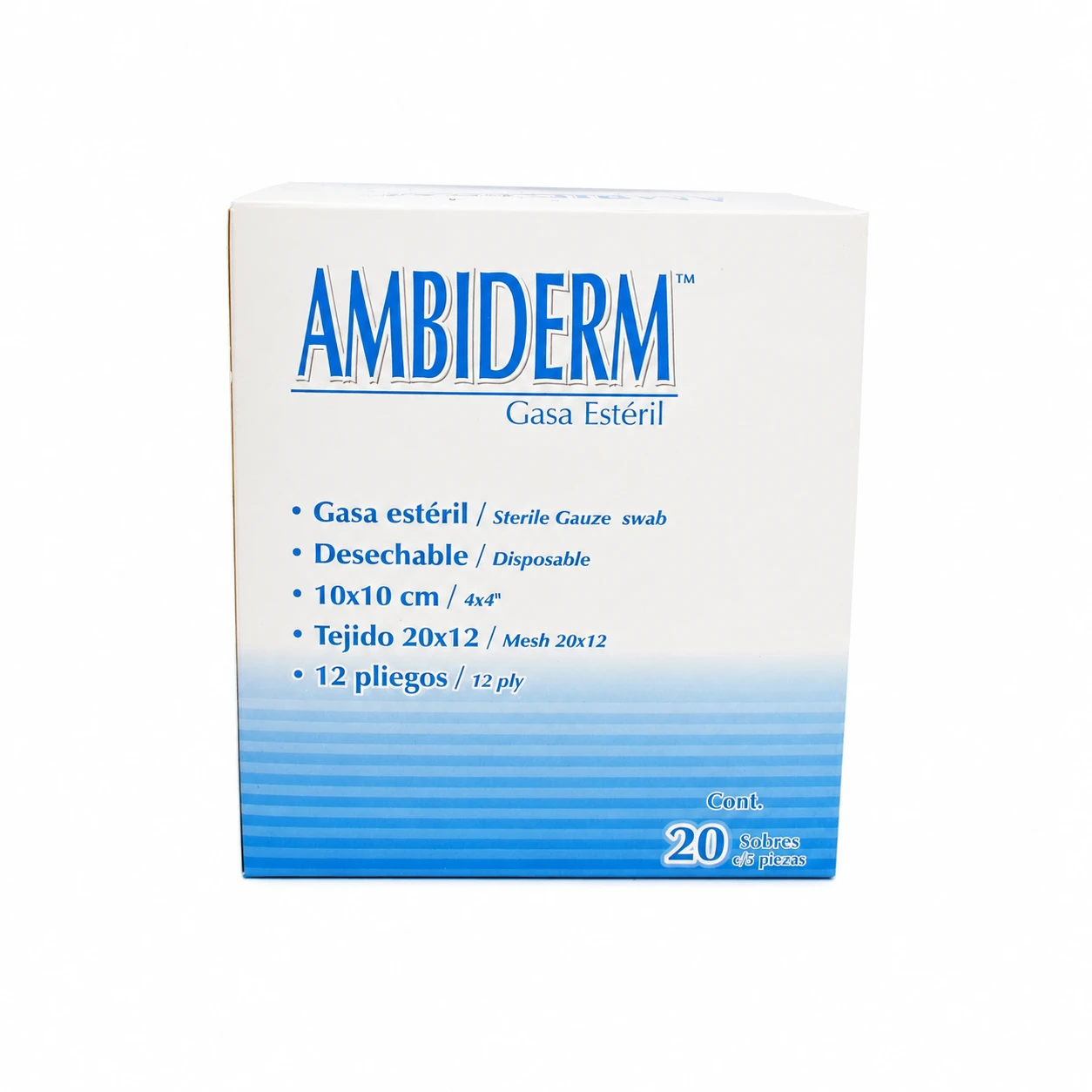 Gasa Estéril 10x10 Ambiderm Caja 20 Sobres C/5 Gasa C/u - Imagen 3