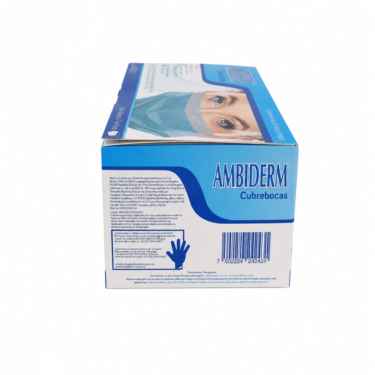 CUBREBOCAS 3 PLIEGOS AZUL C/50 AMBIDERM - Imagen 3