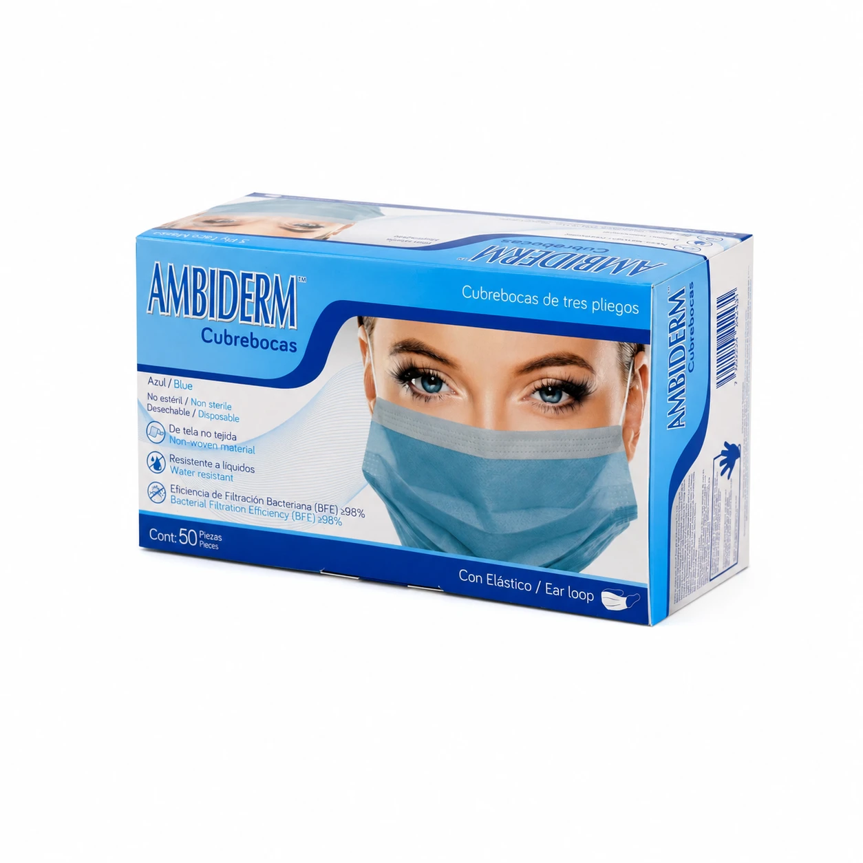 CUBREBOCAS 3 PLIEGOS AZUL C/50 AMBIDERM - Imagen 2