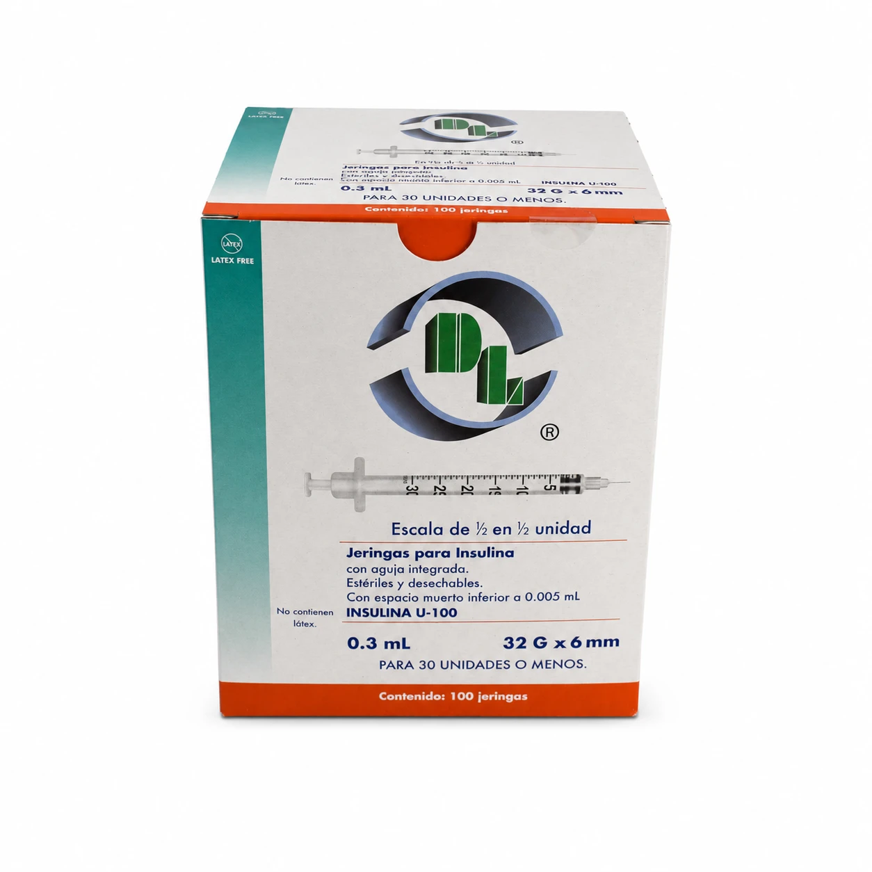 Jeringa Para Insulina Aguja 31 G X 6 Mm De 0.3 Ml Caja C/100 Capacidad En Volumen 0.3 Ml