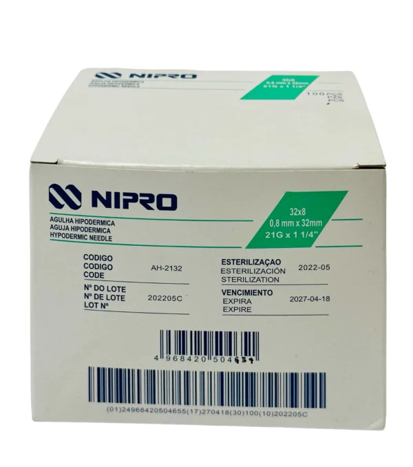 Aguja Hipodermica 21Gx32 Verde C/100 Npr