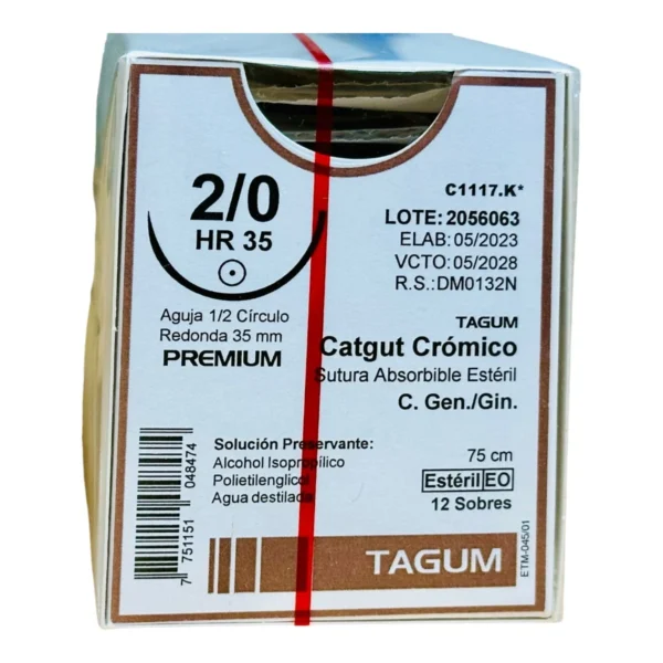 Catgut Crom 2-0 35Mm 1/2 Ah 75Cm Cj Tg - Imagen 2