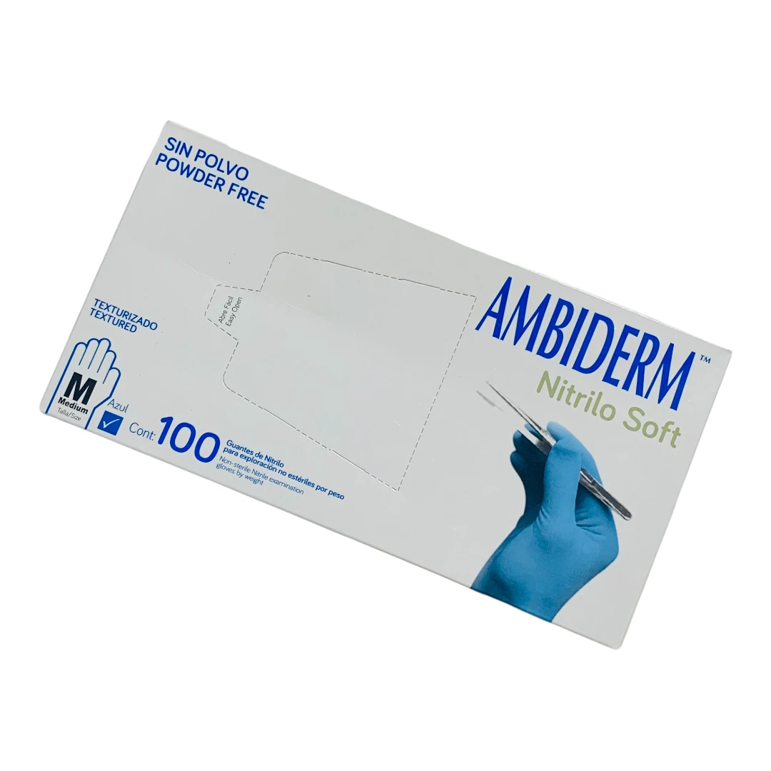 Guante Nitrilo Azul Ambiderm No Estéril Mediano Caja 100 Pzs - Imagen 2