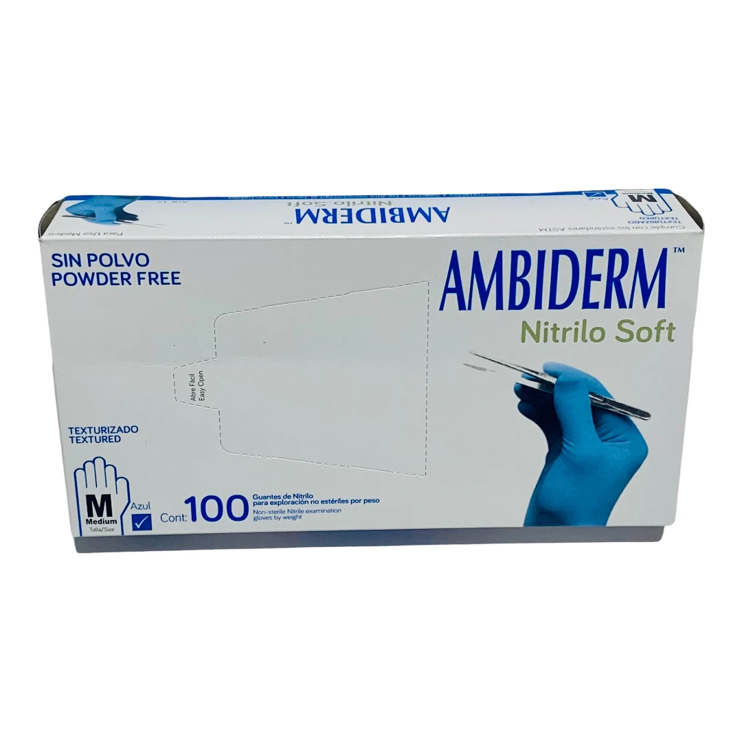 Guante Nitrilo Azul Ambiderm No Estéril Mediano Caja 100 Pzs