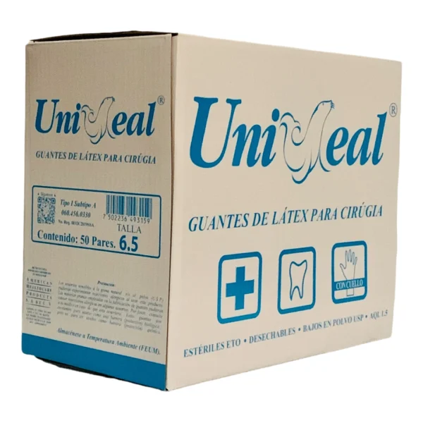 Guante P/Cirujano #6.5 Uniseal Azul C/50 - Imagen 2