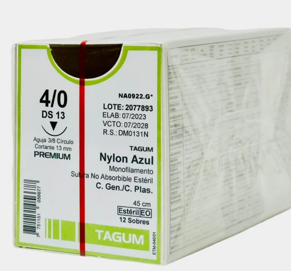 Sutura nylon 4-0 aguja 13 mm 3/8 cortante | Caja c/12 Genérico