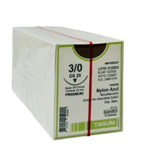 Sutura nylon 3-0 aguja 25 mm 3/8 cortante | Caja c/12 Genérico