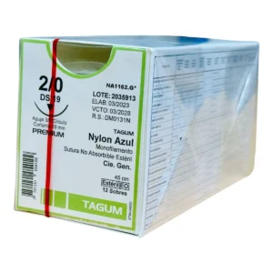 Sutura nylon 2-0 aguja 25 mm 3/8 cortante | Caja c/12 Tagum