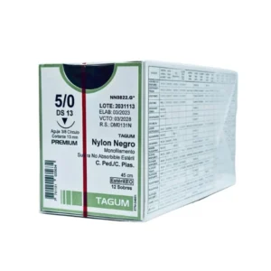 Sutura nylon 5-0 aguja 13 mm 3/8 cortante | Caja c/12 Genérico