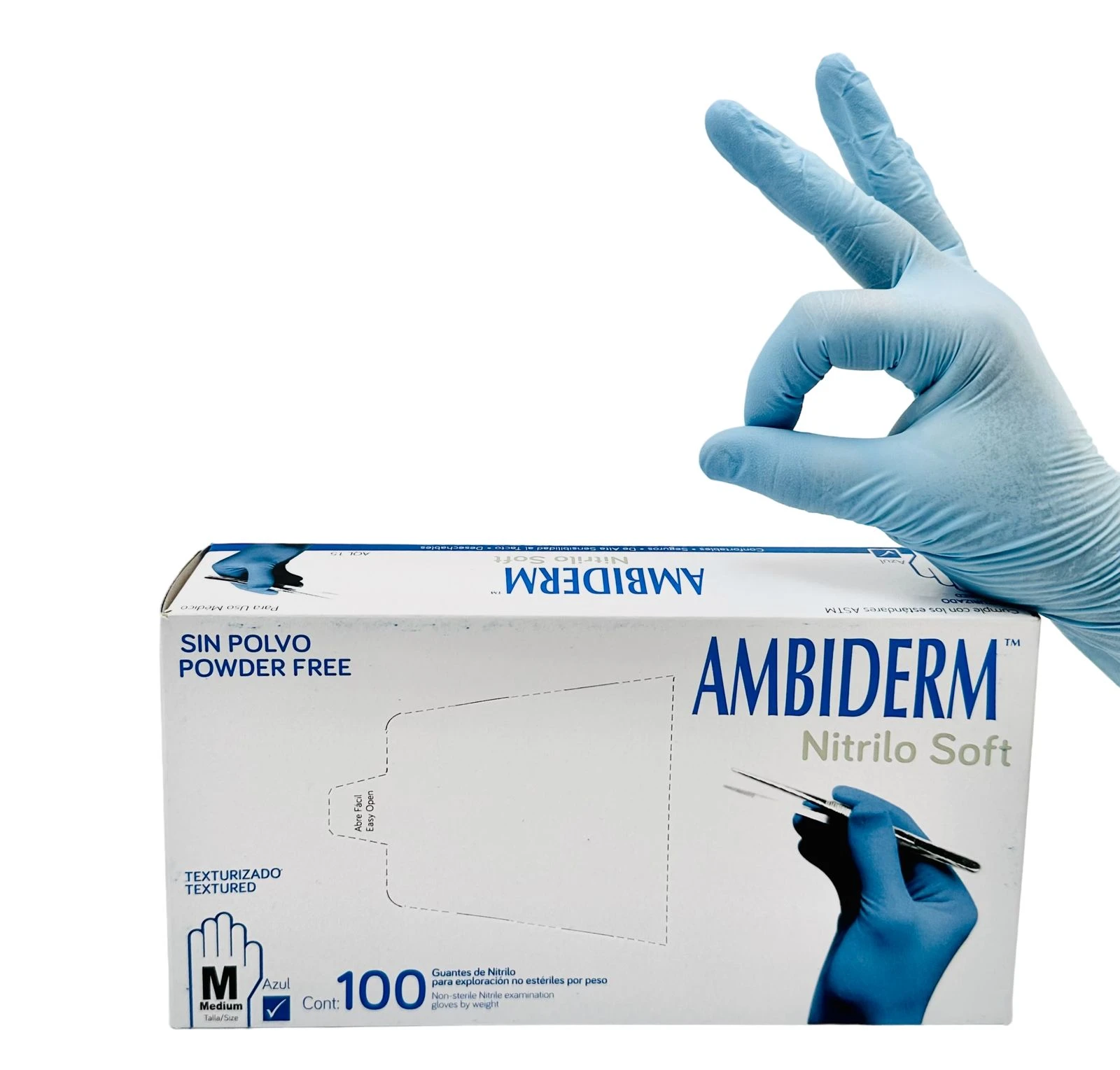 Guante Nitrilo Azul Ambiderm No Estéril Mediano Caja 100 Pzs - Imagen 4