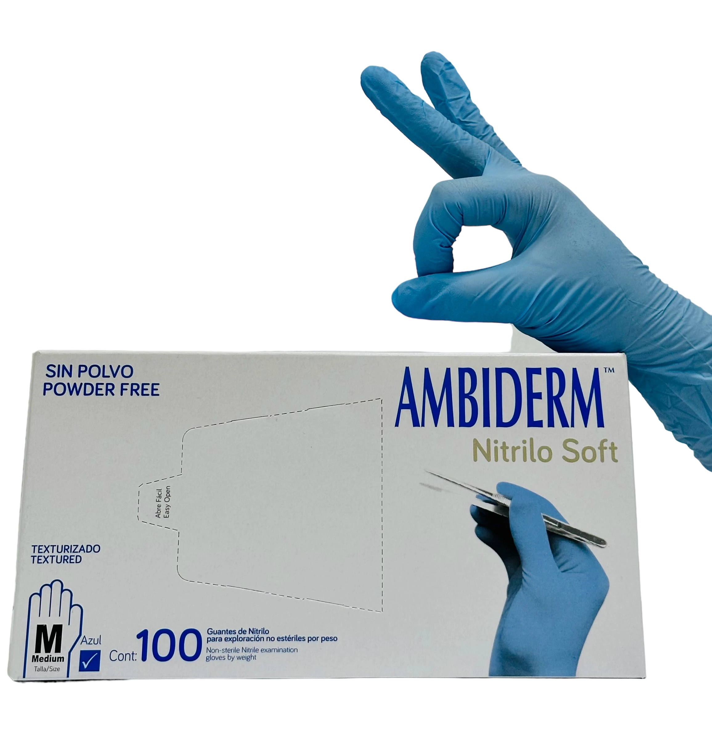 Guante Nitrilo Azul Ambiderm No Estéril Mediano Caja 100 Pzs - Imagen 3