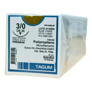 Sutura nylon 3-0 aguja 25 mm 3/8 cortante | Caja c/12 Genérico