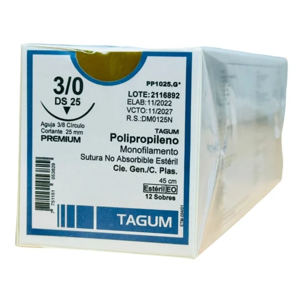 Sutura nylon 3-0 aguja 25 mm 3/8 cortante | Caja c/12 Genérico