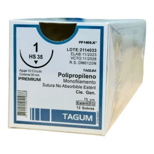 Sutura nylon 1-0 aguja 35 mm 3/8 cortante | Caja c/12 Genérico