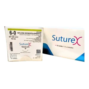 Sutura nylon 6-0 aguja 13 mm 3/8 cortante | Caja c/12 Genérico
