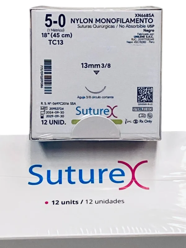 Sutura nylon 5-0 aguja 13 mm 3/8 cortante | Caja c/12 Genérico - Imagen 2