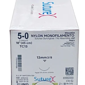 Sutura nylon 5-0 aguja 13 mm 3/8 cortante | Caja c/12 Genérico