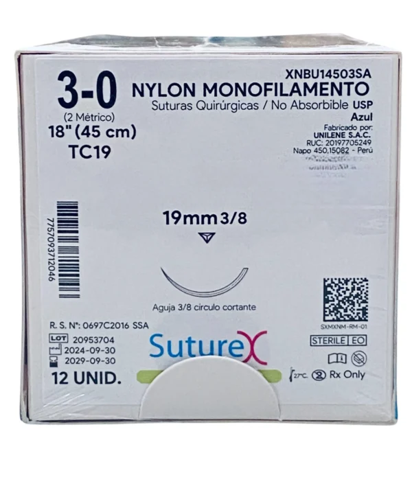 Sutura nylon 3-0 aguja 19 mm 3/8 cortante | Caja c/12 Genérico - Imagen 2