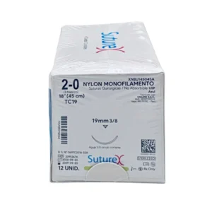 Sutura nylon 2-0 aguja 19 mm 3/8 cortante | Caja c/12 Genérico