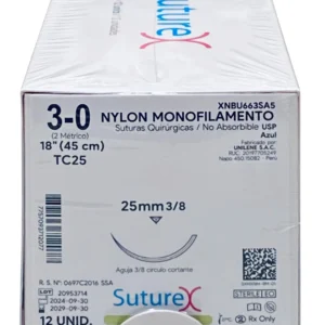 Sutura nylon 3-0 aguja 25 mm 3/8 cortante | Caja c/12 Genérico