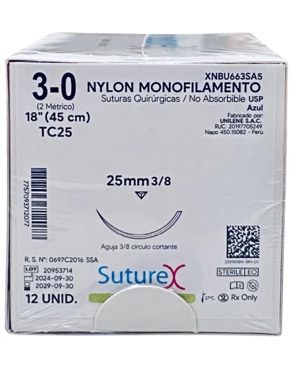 Sutura nylon 3-0 aguja 25 mm 3/8 cortante | Caja c/12 Genérico - Imagen 4