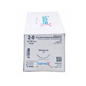 Sutura nylon 2-0 aguja 25 mm 3/8 cortante | Caja c/12 Genérico