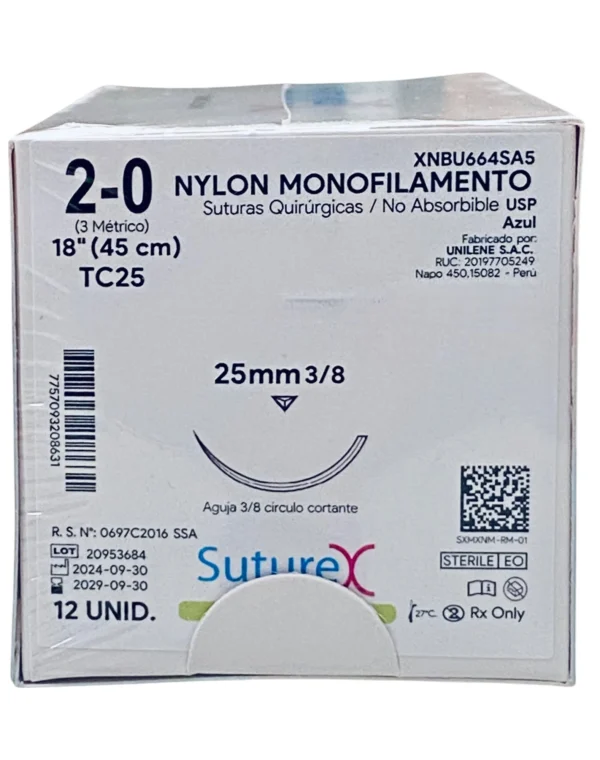 Sutura nylon 2-0 aguja 25 mm 3/8 cortante | Caja c/12 Genérico - Imagen 5