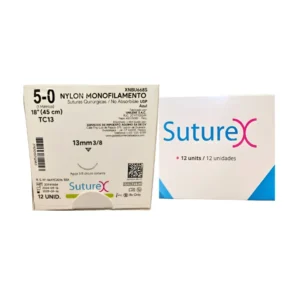 Sutura nylon 5-0 aguja 13 mm 3/8 cortante | Caja c/12 Genérico