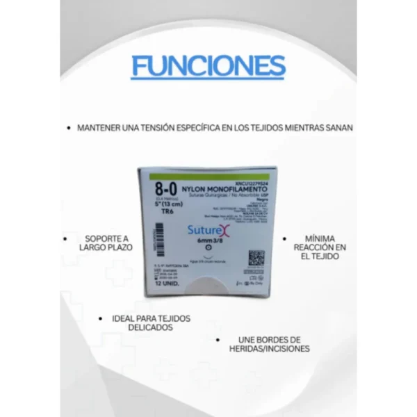 Sutura nylon 8-0 3/8 cortante | Caja c/12 Genérico - Imagen 3