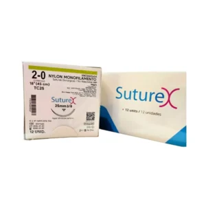 Sutura nylon 2-0 aguja 25 mm 3/8 cortante | Caja c/12 Genérico